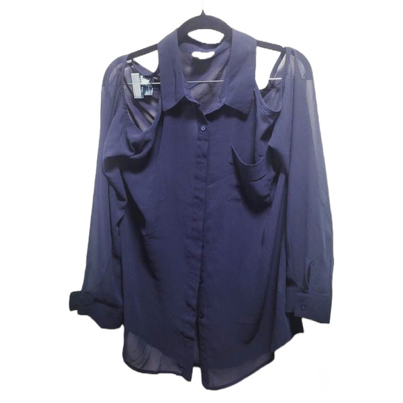 Blouse Urban Outfitters Pins & Needles Button Down Sheer Cold Shoulder Collar - Picture 1 of 3